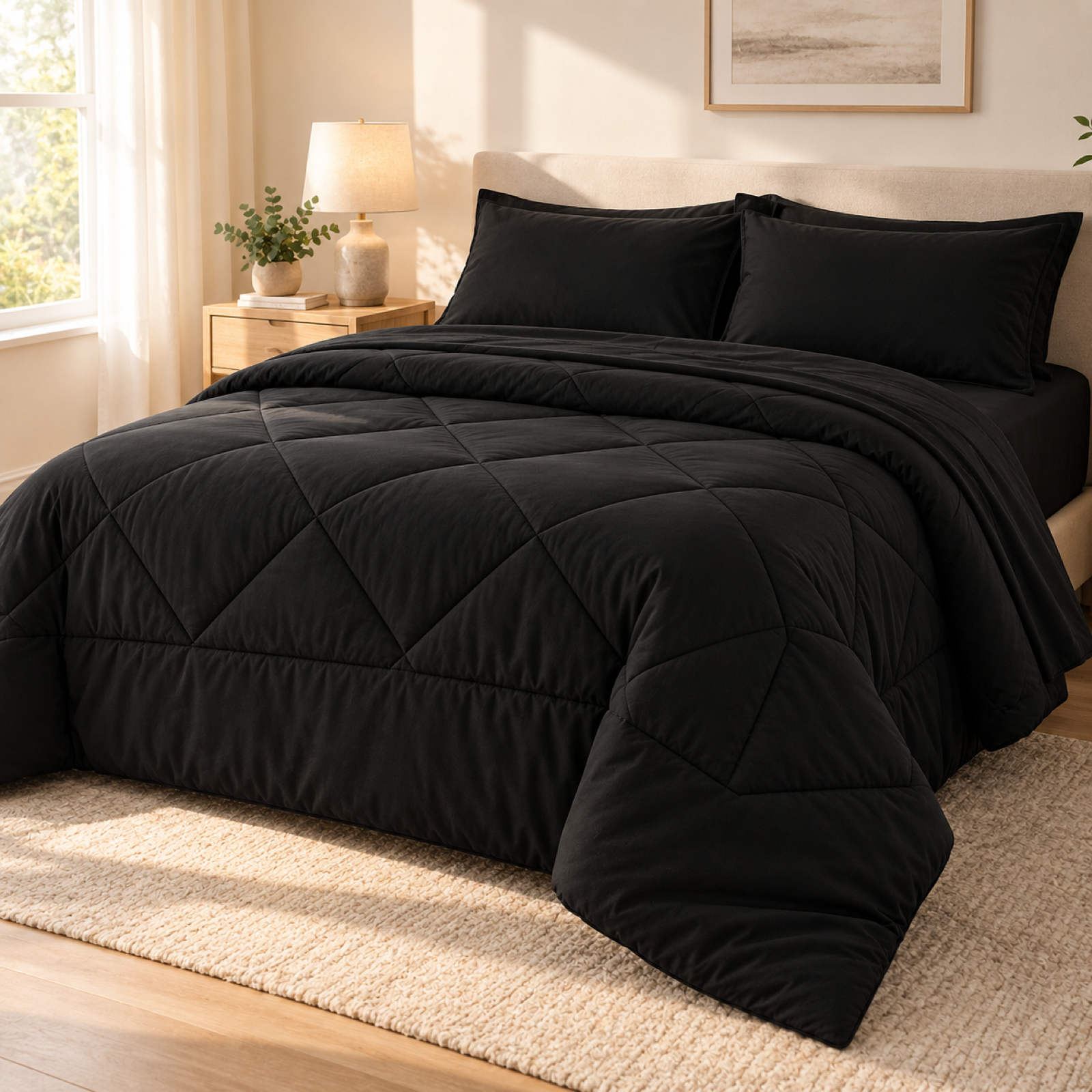 Microfiber Comforter Set with Sheets, Black — scene